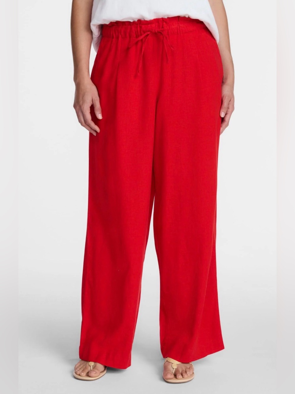 JM Collection Bright Red Wide-Leg Drawstring Pants
